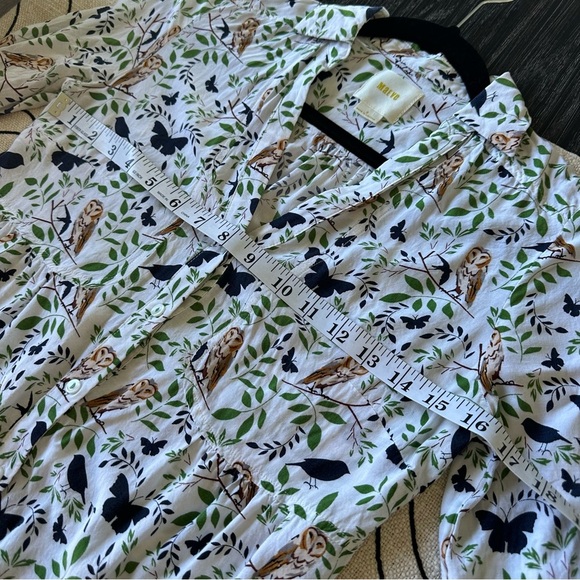 Maeve by Anthropologie Woodland Walk Owl Lightweight 3/4 Sleeve Buttondown, 0 - Picture 6 of 11